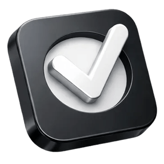 Symbole de validation en 3D avec une coche sur la page À propos de Quotévalure